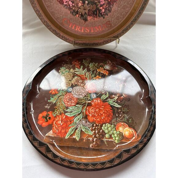 VTG Daher Decorated Ware Vanitas Painting 13” Round Metal Tray England/wreath - Picture 3 of 5